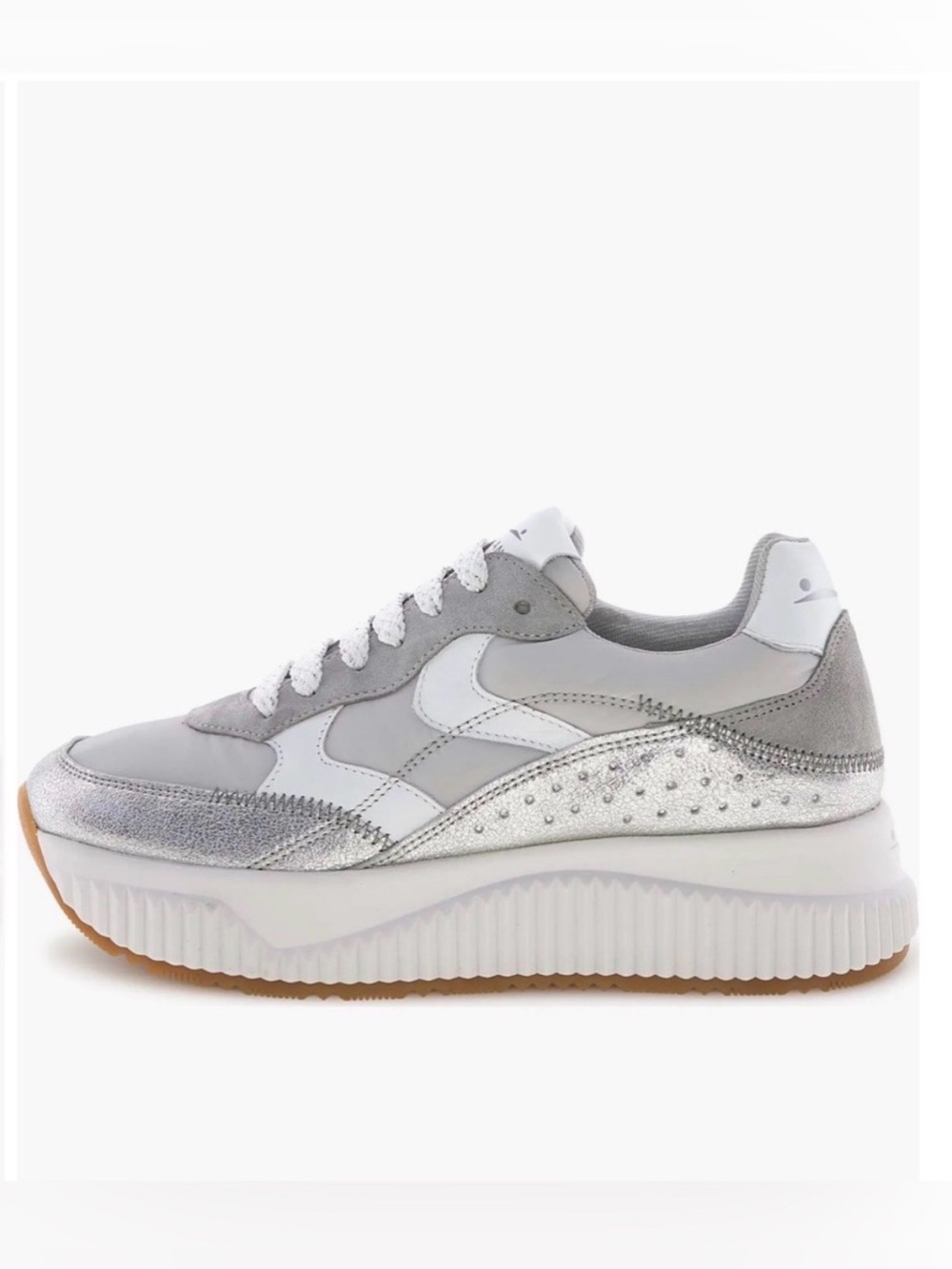 NWT VOILE BLANCHE Lana Fresh Metallic Sneaker in Silver Grey